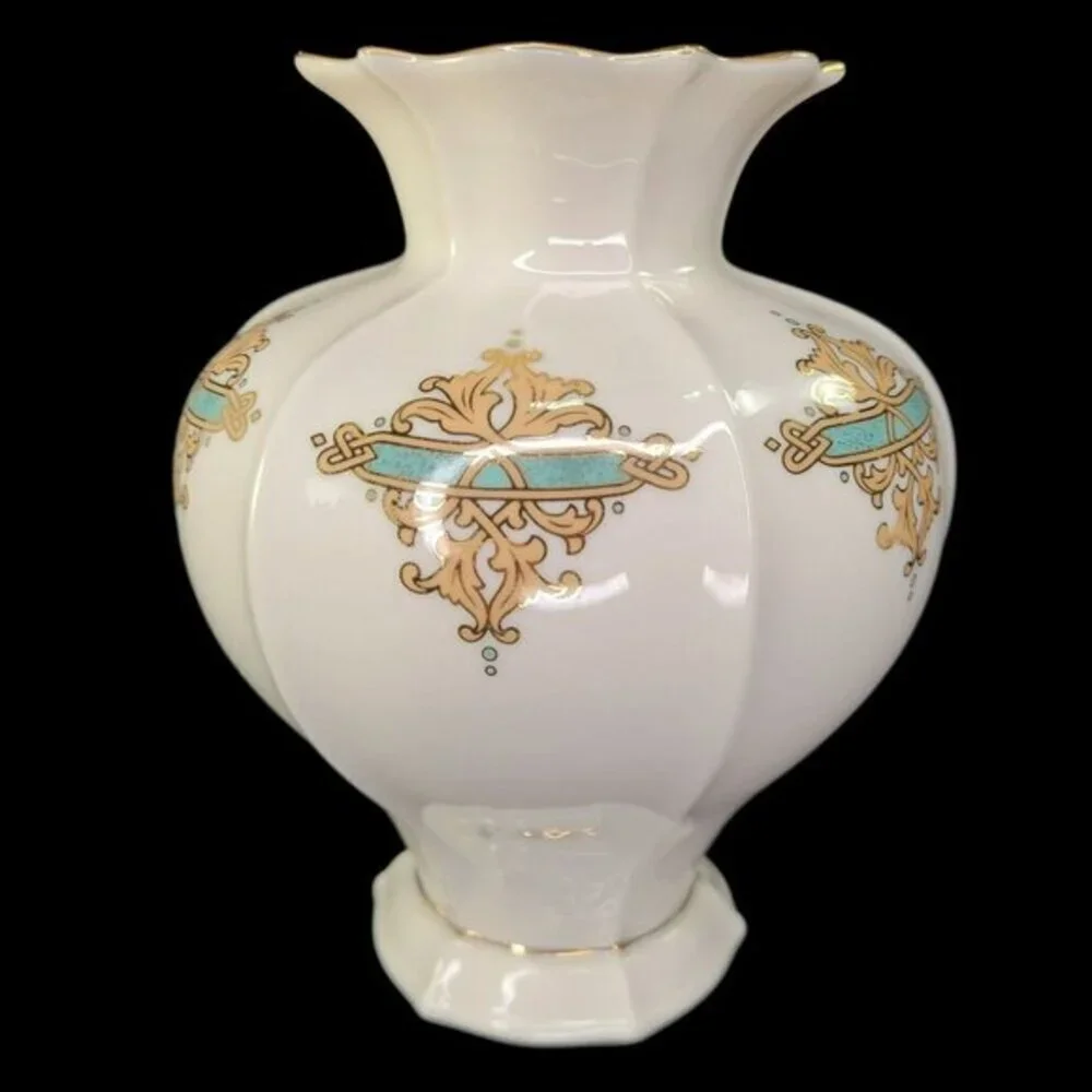 Lenox Catalan Porcelain Vase With 24 kt Gold and Green Accents Home‎ Decor Vtg